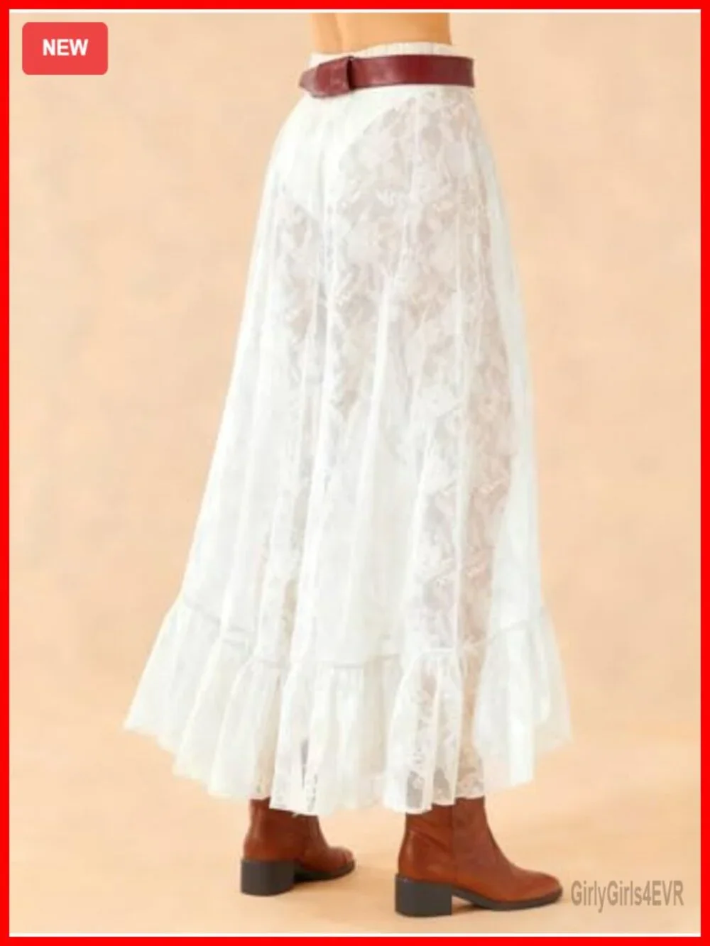 Lace Maxi Skirt Sheer High Low Ruffle Beach Cover Up Festival